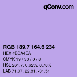 カラーコード: RGB 189.7 164.6 234 | qconv.com