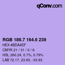 カラーコード: RGB 189.7 164.6 239 | qconv.com