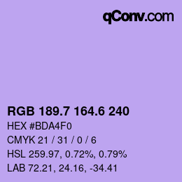 カラーコード: RGB 189.7 164.6 240 | qconv.com