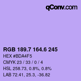 カラーコード: RGB 189.7 164.6 245 | qconv.com