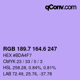カラーコード: RGB 189.7 164.6 247 | qconv.com