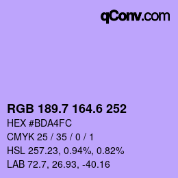 カラーコード: RGB 189.7 164.6 252 | qconv.com