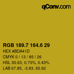 カラーコード: RGB 189.7 164.6 29 | qconv.com