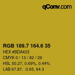 カラーコード: RGB 189.7 164.6 35 | qconv.com
