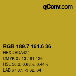 カラーコード: RGB 189.7 164.6 36 | qconv.com