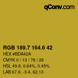 カラーコード: RGB 189.7 164.6 42 | qconv.com