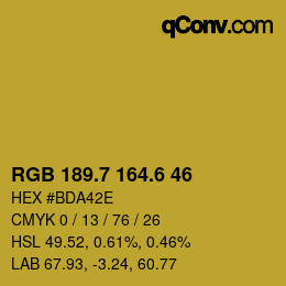 カラーコード: RGB 189.7 164.6 46 | qconv.com