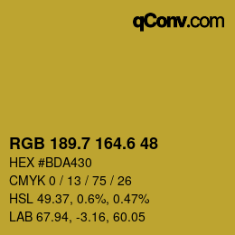 カラーコード: RGB 189.7 164.6 48 | qconv.com