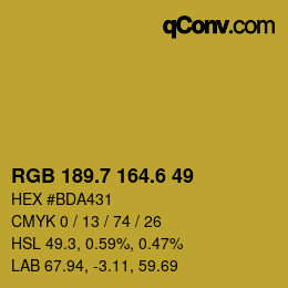 カラーコード: RGB 189.7 164.6 49 | qconv.com
