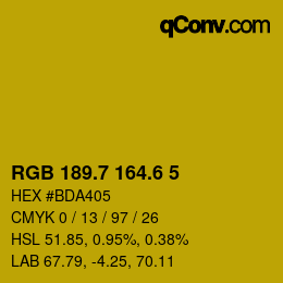カラーコード: RGB 189.7 164.6 5 | qconv.com