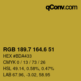 カラーコード: RGB 189.7 164.6 51 | qconv.com