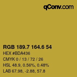 カラーコード: RGB 189.7 164.6 54 | qconv.com