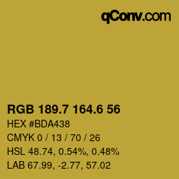 カラーコード: RGB 189.7 164.6 56 | qconv.com
