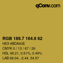 カラーコード: RGB 189.7 164.6 62 | qconv.com