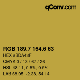 カラーコード: RGB 189.7 164.6 63 | qconv.com