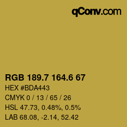 カラーコード: RGB 189.7 164.6 67 | qconv.com