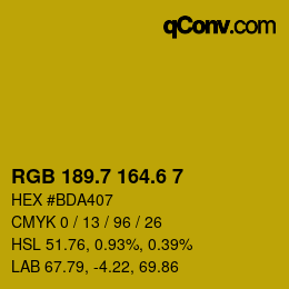 カラーコード: RGB 189.7 164.6 7 | qconv.com