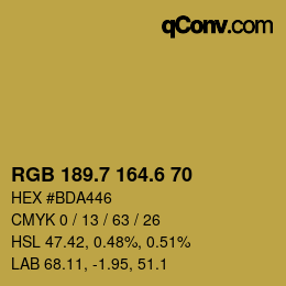 カラーコード: RGB 189.7 164.6 70 | qconv.com