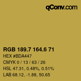 カラーコード: RGB 189.7 164.6 71 | qconv.com