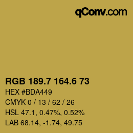 カラーコード: RGB 189.7 164.6 73 | qconv.com