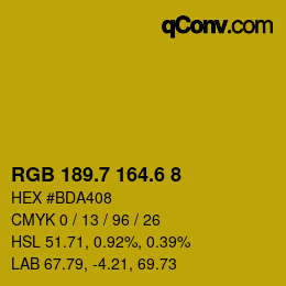 カラーコード: RGB 189.7 164.6 8 | qconv.com