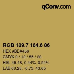 カラーコード: RGB 189.7 164.6 86 | qconv.com