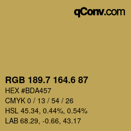 カラーコード: RGB 189.7 164.6 87 | qconv.com