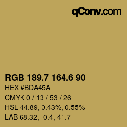 カラーコード: RGB 189.7 164.6 90 | qconv.com