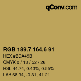 カラーコード: RGB 189.7 164.6 91 | qconv.com