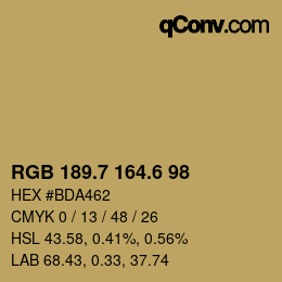 カラーコード: RGB 189.7 164.6 98 | qconv.com