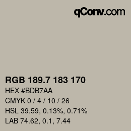 カラーコード: RGB 189.7 183 170 | qconv.com