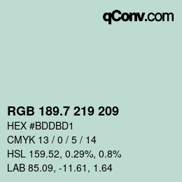 カラーコード: RGB 189.7 219 209 | qconv.com