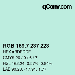 カラーコード: RGB 189.7 237 223 | qconv.com
