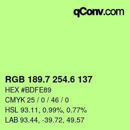 カラーコード: RGB 189.7 254.6 137 | qconv.com