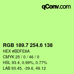 カラーコード: RGB 189.7 254.6 138 | qconv.com