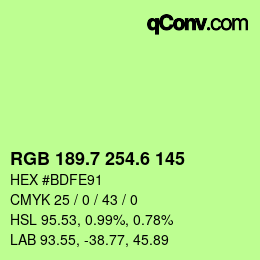 カラーコード: RGB 189.7 254.6 145 | qconv.com