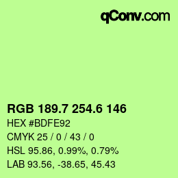 カラーコード: RGB 189.7 254.6 146 | qconv.com