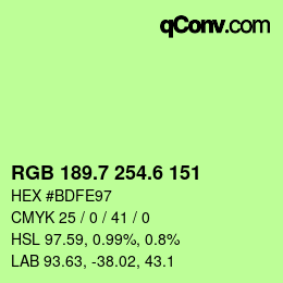 カラーコード: RGB 189.7 254.6 151 | qconv.com