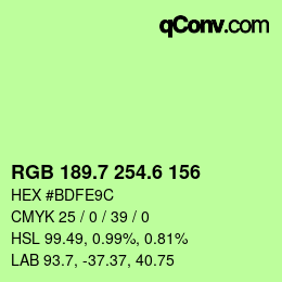 カラーコード: RGB 189.7 254.6 156 | qconv.com