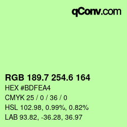 カラーコード: RGB 189.7 254.6 164 | qconv.com