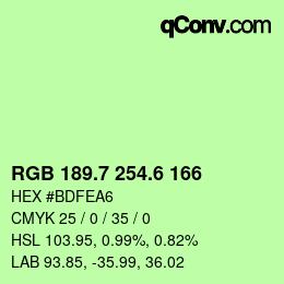 カラーコード: RGB 189.7 254.6 166 | qconv.com