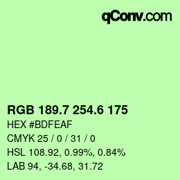 カラーコード: RGB 189.7 254.6 175 | qconv.com