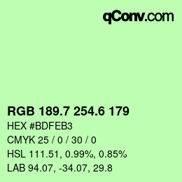 カラーコード: RGB 189.7 254.6 179 | qconv.com