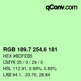 カラーコード: RGB 189.7 254.6 181 | qconv.com