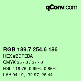 カラーコード: RGB 189.7 254.6 186 | qconv.com