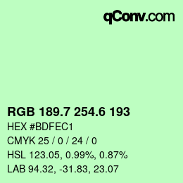 カラーコード: RGB 189.7 254.6 193 | qconv.com