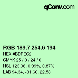 カラーコード: RGB 189.7 254.6 194 | qconv.com