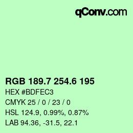 カラーコード: RGB 189.7 254.6 195 | qconv.com