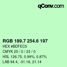 カラーコード: RGB 189.7 254.6 197 | qconv.com