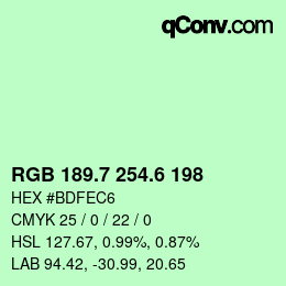 カラーコード: RGB 189.7 254.6 198 | qconv.com